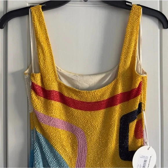 Staud Le Sable Square-Neck Beaded Mini Dress in Daffodil Dream Size XS - Picture 11 of 12